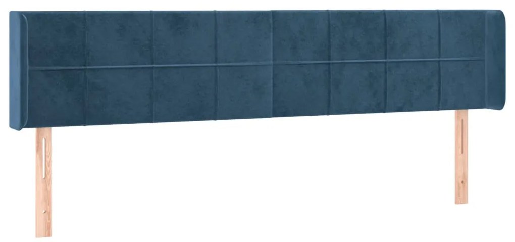 Cabeceira cama c/ luzes LED veludo 183x16x78/88 cm azul-escuro