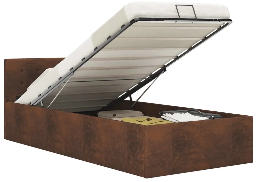 vidaXL Cama hidráulica c/ arrumação 100x200 cm tecido castanho
