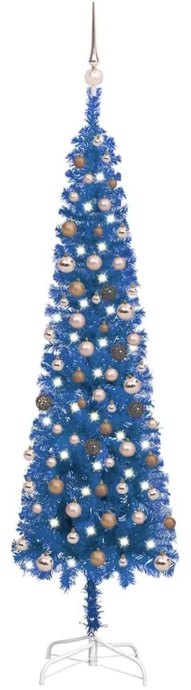 3078078 vidaXL Árvore de Natal pré-iluminada fina com bolas 210 cm azul