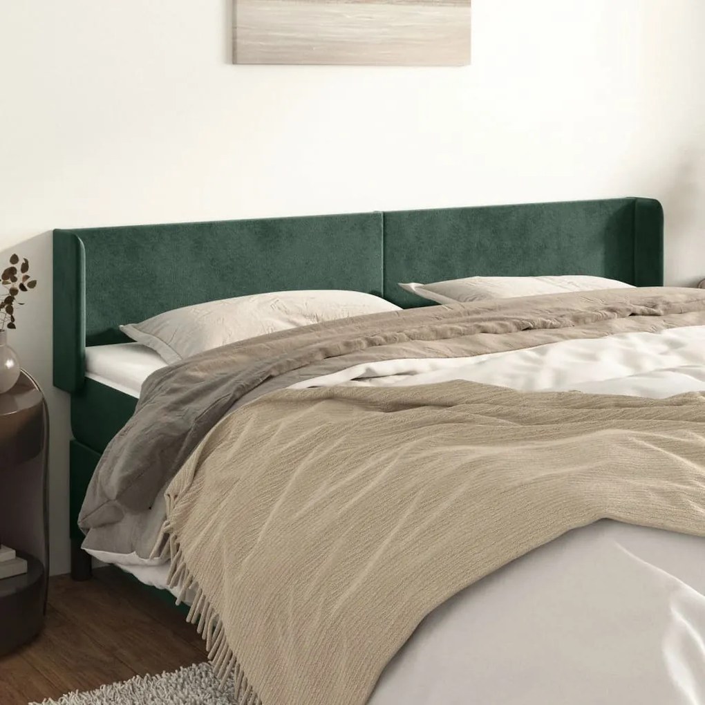 Cabeceira de cama c/ abas veludo 203x16x78/88cm verde-escuro