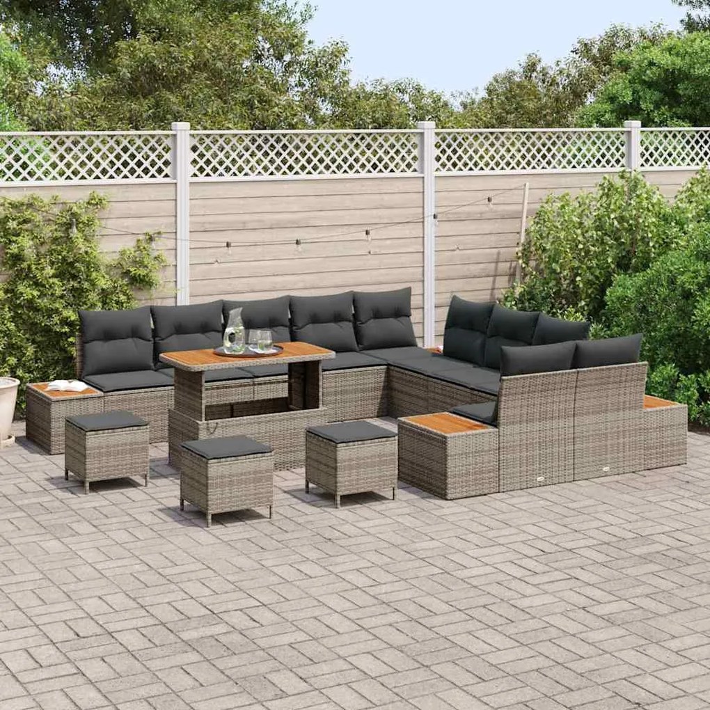 Conjunto de Sofá de Jardim vidaXL com 14 Peças e Almofadas Cinzento Ra