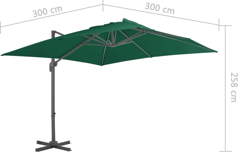 Guarda-sol cantilever com poste alumínio 300x300 cm verde