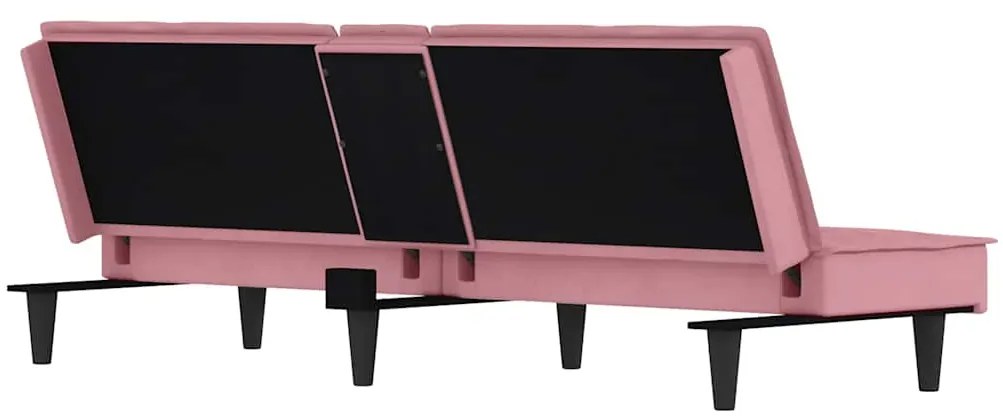 Sofá-cama com suporte para copos veludo rosa