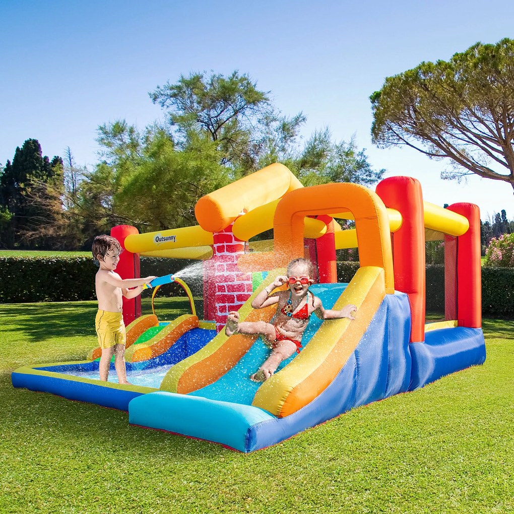 Castelo Insuflável com 2 Escorregas 2 Trampolins e Piscina para Crianç