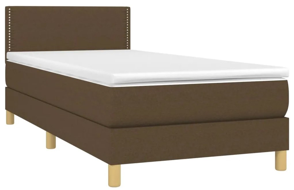 Cama box spring c/ colchão/LED 90x200 cm tecido castanho-escuro