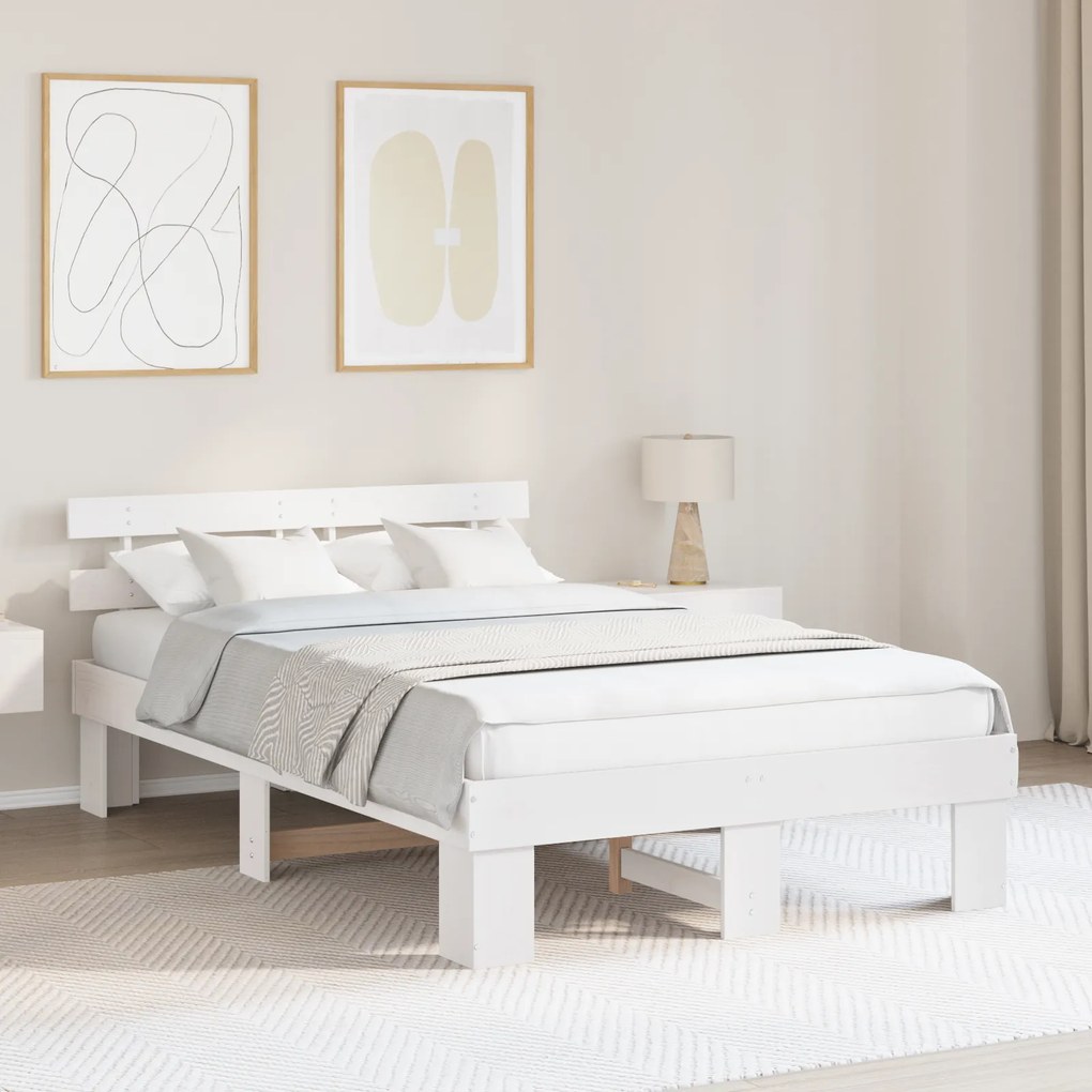 vidaXL Estrado de Cama com Cabeceira Branco 140x190 cm em Madeira de Pinho