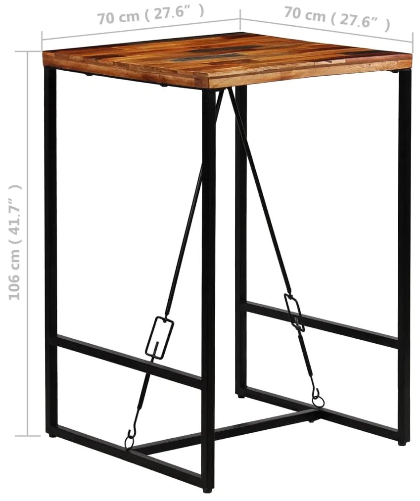 Mesa de bar em madeira recuperada maciça 70x70x106 cm