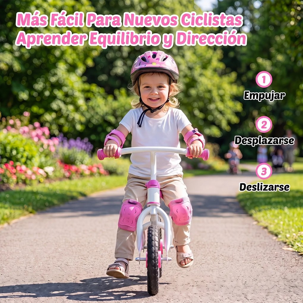 Bicicleta de Equilíbrio Infantil, 73 x 44 x 50 cm, Quadro Metálico Ultraleve, Cor-de-rosa