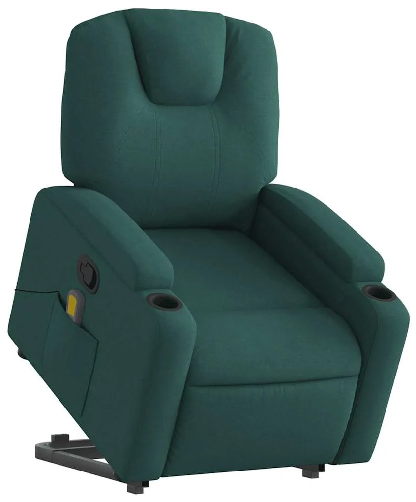 Poltrona reclinável elevatória de massagens tecido verde-escuro
