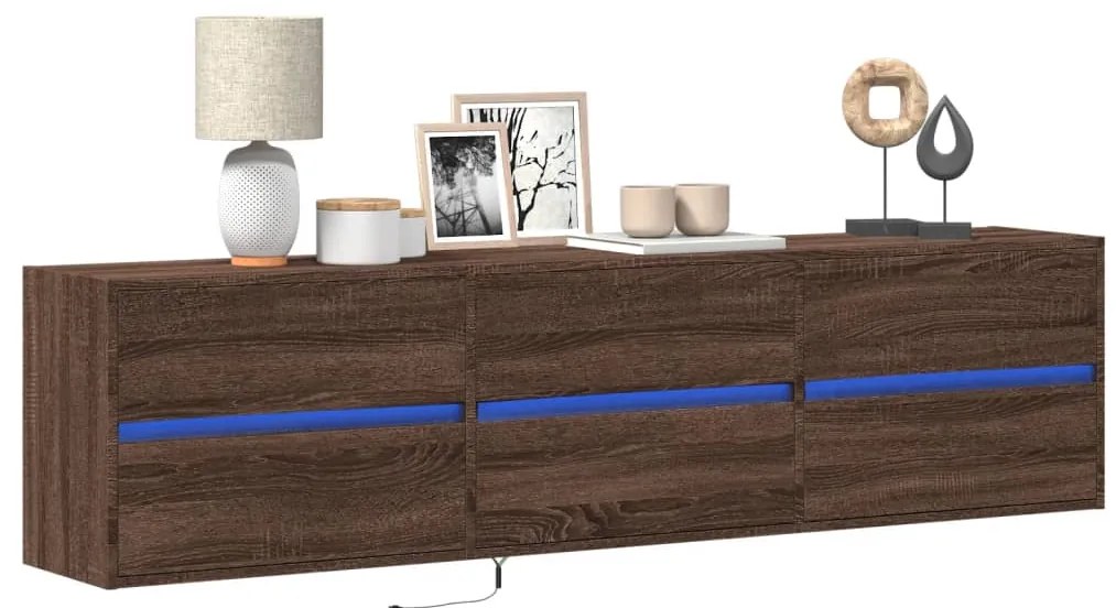 vidaXL Móvel parede p/ TV c/ luzes LED 180x31x45 cm carvalho castanho