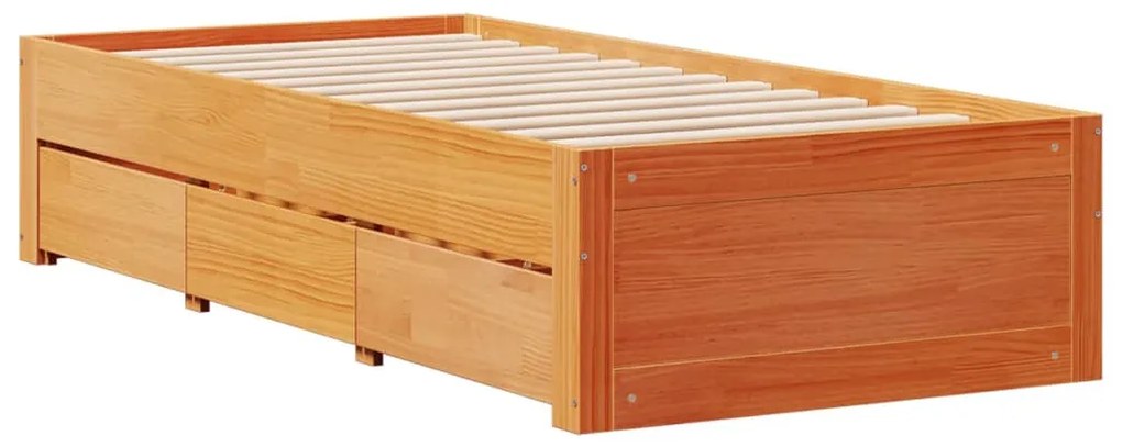 Cama sem colchão com gavetas madeira pinho maciça castanho-mel