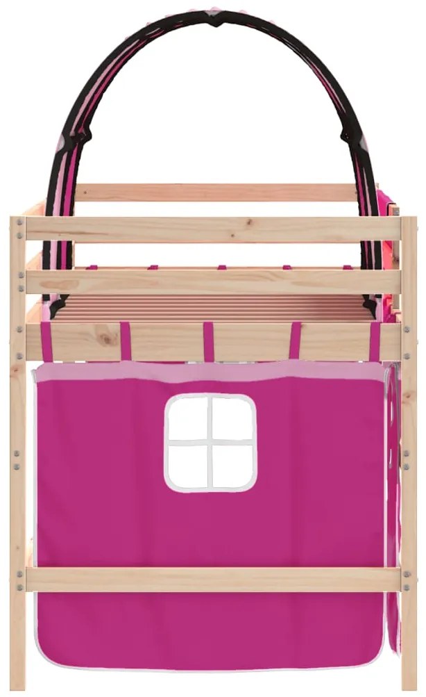 Cama alta p/ criança c/ túnel 90x200 cm pinho maciço rosa