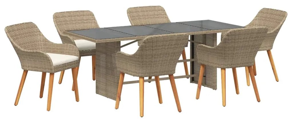 Conjunto de Jantar de Jardim 7 Peças Bege em Polirattan