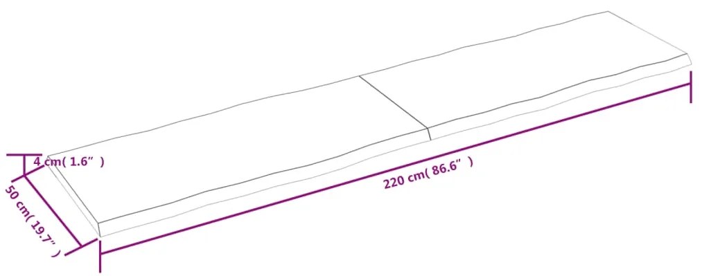 Tampo mesa 220x50x4 carvalho tratado borda viva cinza-escuro