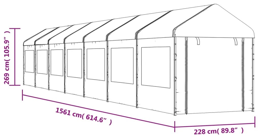 Gazebo com telhado 15,61x2,28x2,69 m polietileno branco
