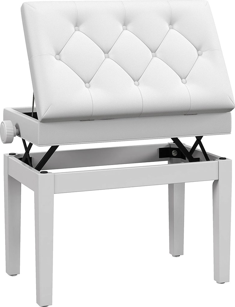 HOMCOM Banco de Piano Banco de Teclado Ajustável em Altura em Madeira Maciça Compartimento de Armazenamento 55x33x48-58 cm Branco | Aosom Portugal