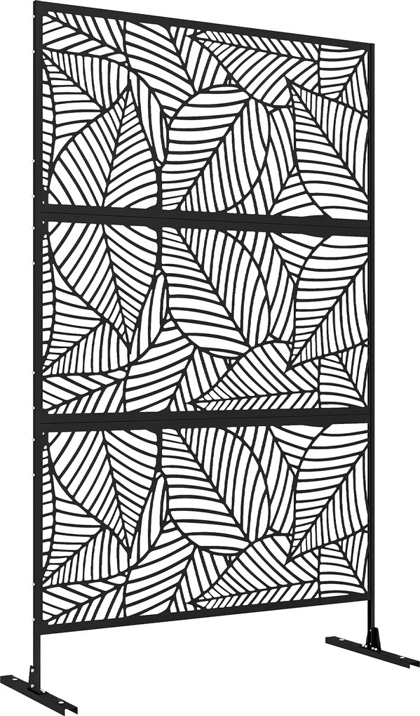 Biombo de 3 Painéis 122x198 cm Biombo Separador de Ambientes com Suporte Design de Folhas Grandes Preto