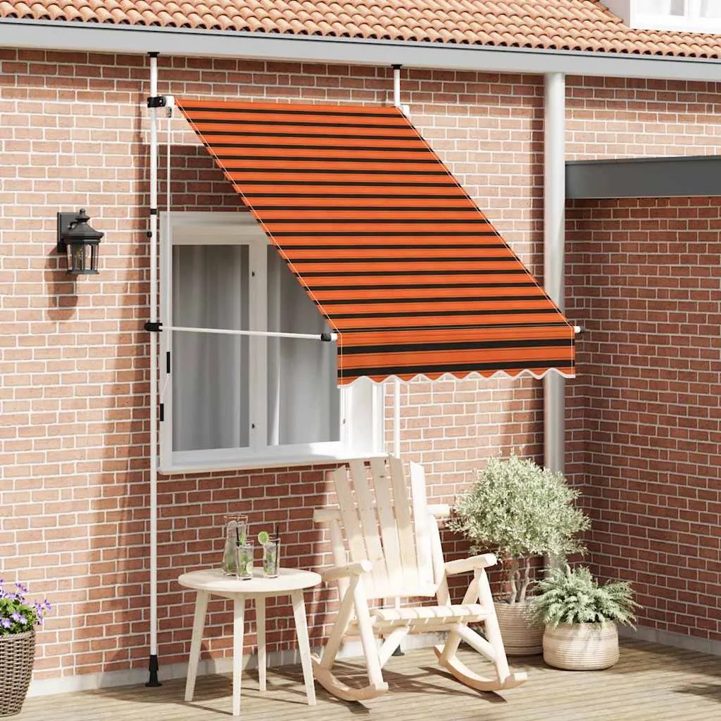 Toldo retrátil manual 150 cm laranja e castanho