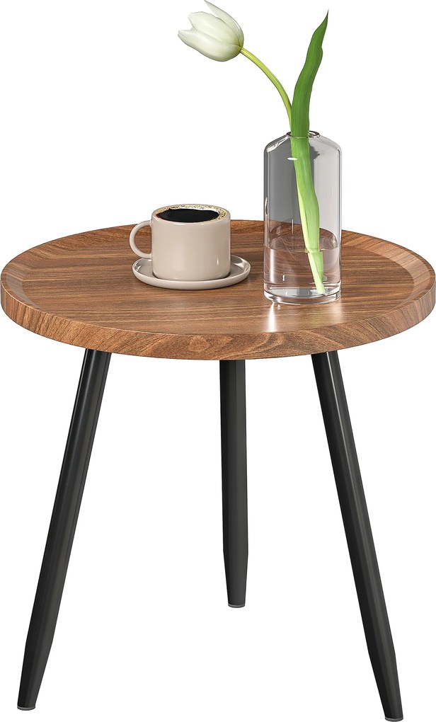 Mesa de centro redonda para sala de estar Ø 40 x 39 cm, mesa auxiliar moderna com estrutura em aço, para sala de estar, quarto madeira de cor nogueira