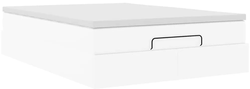 Estrutura de cama otomana com colchão branco couro falso