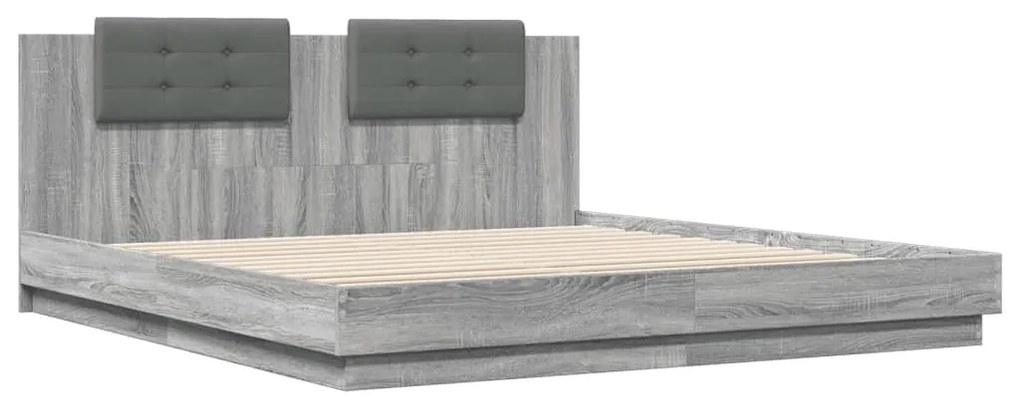 Estrutura de cama c/ cabeceira derivados madeira cinza sonoma