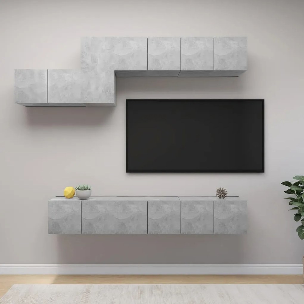 7 pcs conjunto de móveis de TV derivados madeira cinza cimento