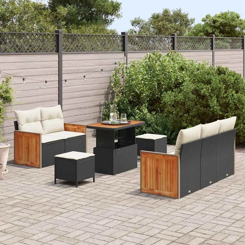 Conjunto de Sofá de Jardim vidaXL de 8 peças com Almofadas Preto Vime