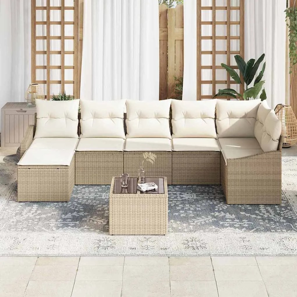 Conjunto de Jantar de Jardim com 8 Peças e Almofadas em Rattan Modular
