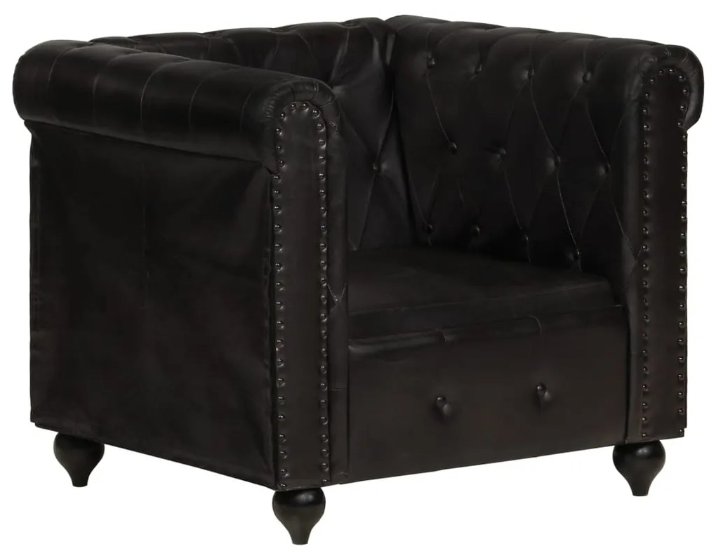 Poltrona chesterfield couro genuíno preto