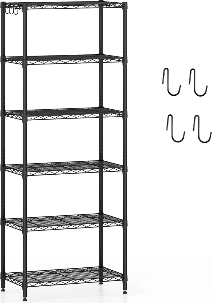 Estante metálica com 6 níveis ajustáveis 59 x 34 x 150 cm com grelha de arame com capacidade para 408 kg, para casa, cozinha, garagem e escritório Pre