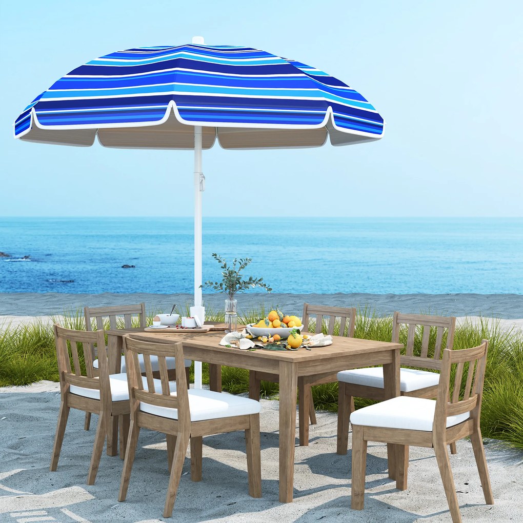 Chapéu de Sol Grande para Praia Ø180 cm Dobrável com Ângulo Ajustável Proteção UV50+ Impermeável Mastro de Ø32 mm Multicolor