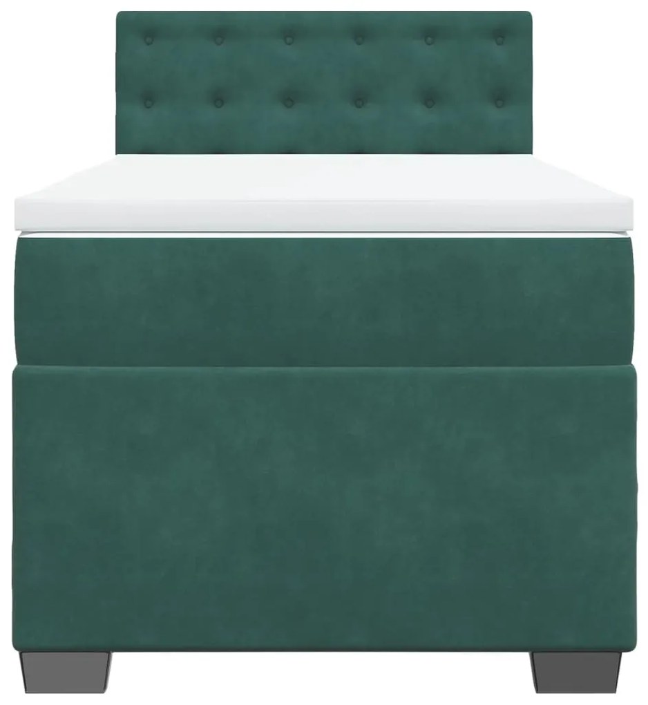 Cama com molas/colchão 100x200 cm veludo verde-escuro