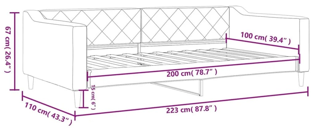 Sofá-cama 100x200 cm tecido cinzento-claro