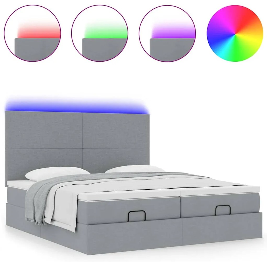 Estrutura de cama otomana com colchões tecido cinzento claro
