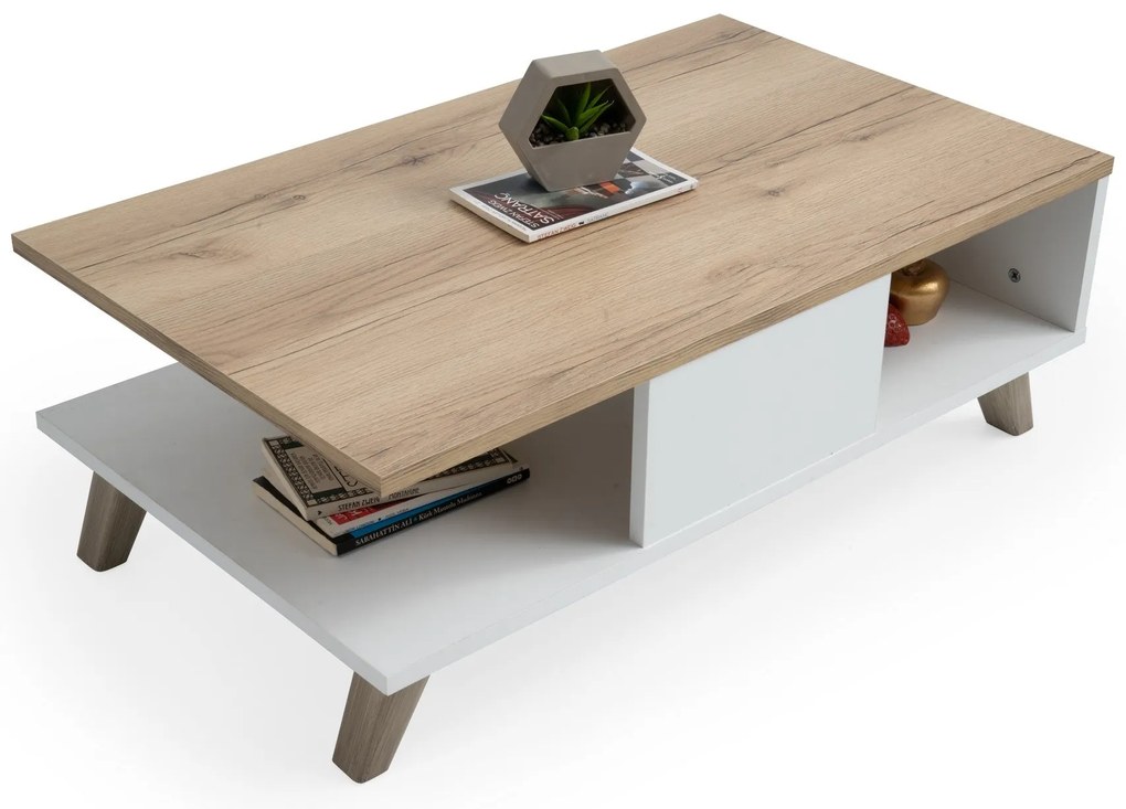 Mesa de Centro SUMER – Carvalho e Branco – 90x35,6x54 cm