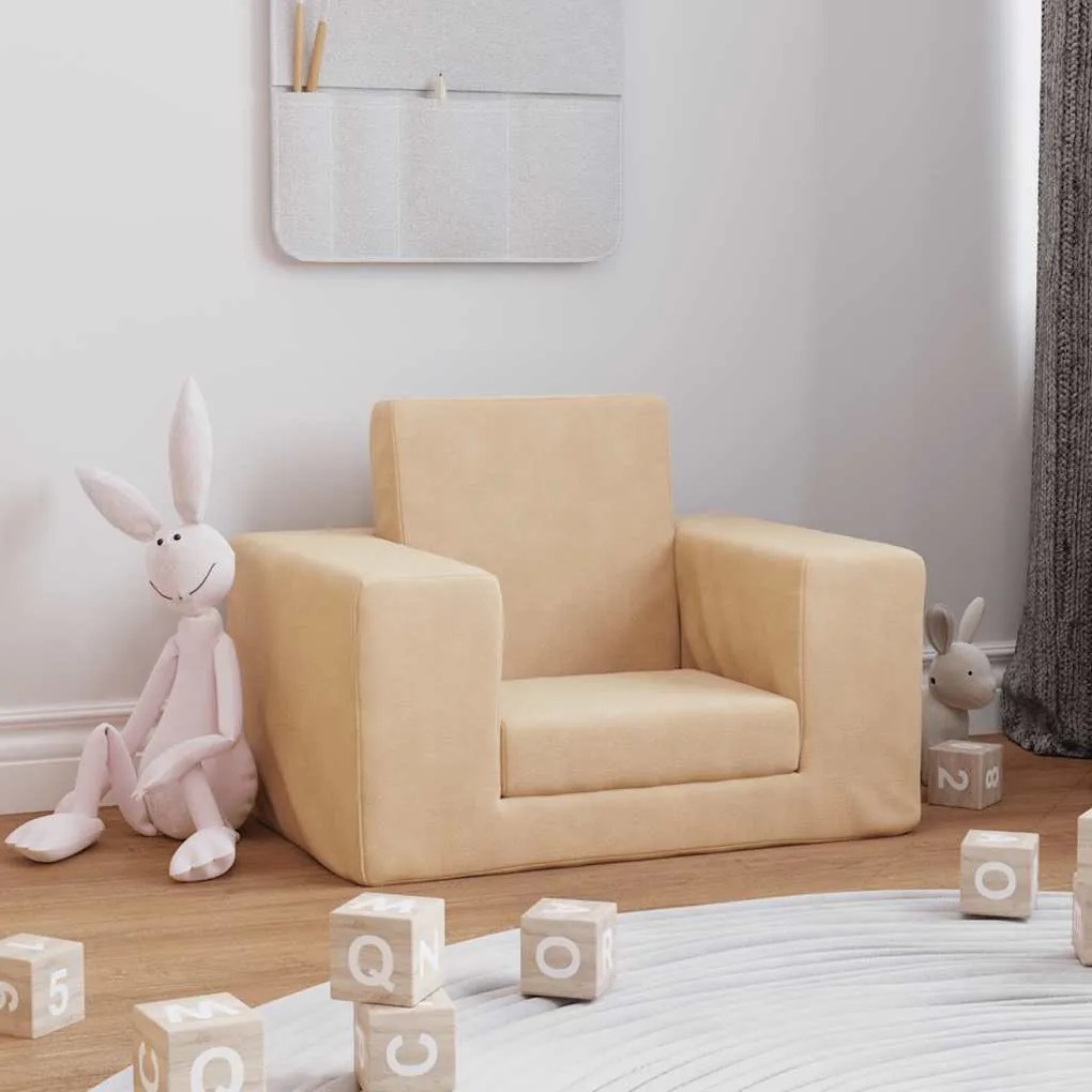 Sofá-cama infantil pelúcia macia cor creme