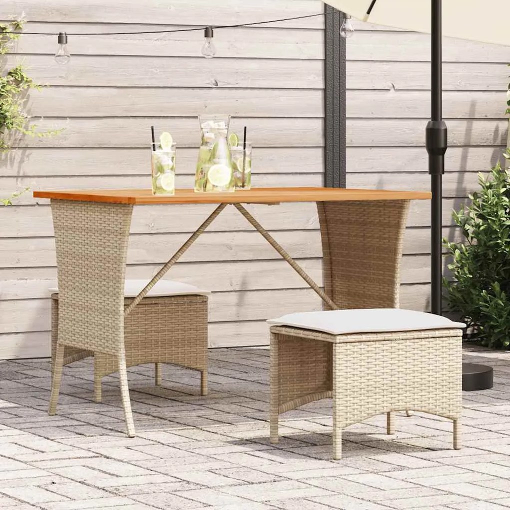 3 pcs conjunto de jantar p/ jardim com almofadões vime PE bege