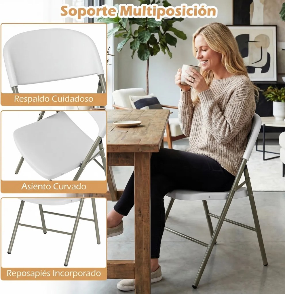 Conjunto 6 Cadeiras dobráveis de plástico para uso comercial (MESA NÃO INCLUIDA), com encosto e Estrutura metálica, para interior e exterior, escritór