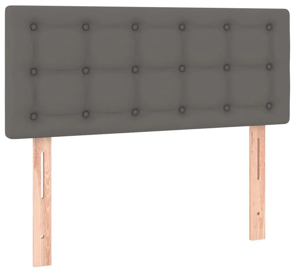 Cama box spring c/ colchão/LED 120x200cm couro artificial cinza