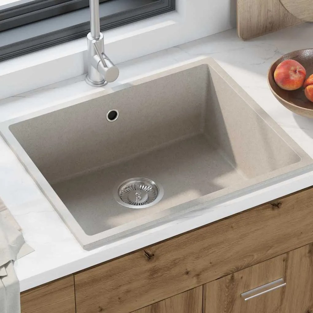 vidaXL Pia de cozinha Bege 54 x 44 x 20 cm Granito