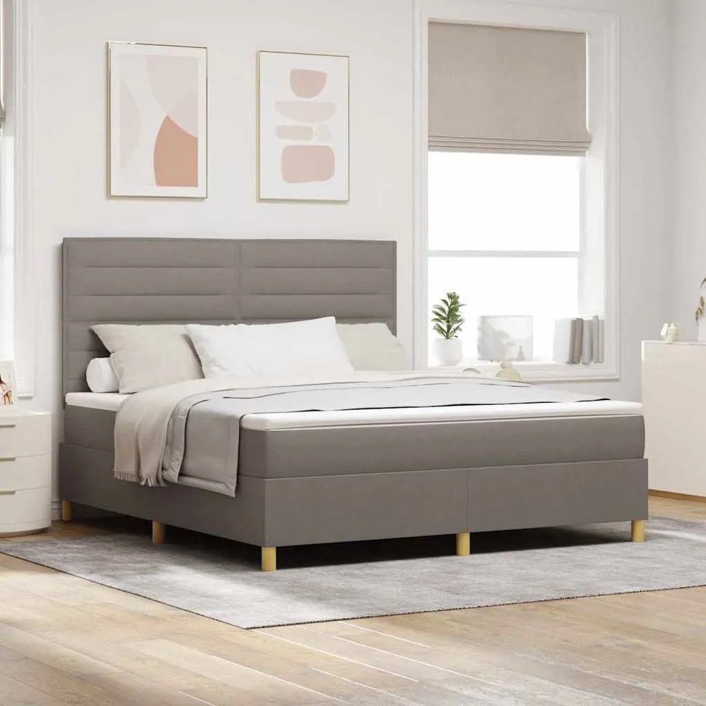 vidaXL Cama Box com colchão Cinzento-acastanhado 180 x 200 cm tecido