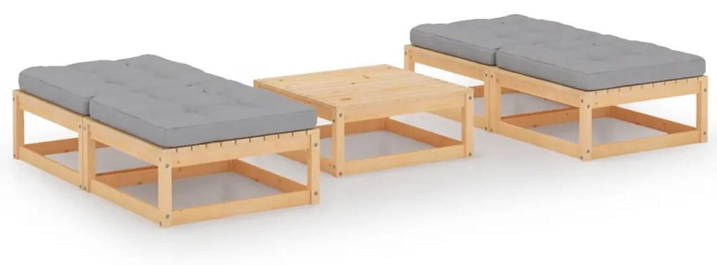 vidaXL 5 pcs conjunto lounge de jardim c/ almofadões pinho maciço