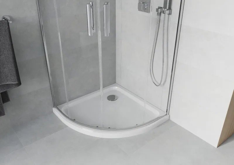 Mexen Rio cabine de duche semicircular 90 x 90 cm, transparente, cromado + base de duche Flat, branco - 863-090-090-01-00-4110