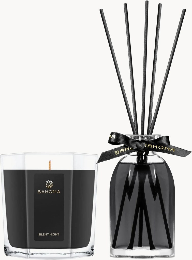 Difusor com varetas e vela perfumada Silent Night, conjunto de 2 (tangerina, noz-moscada, louro)