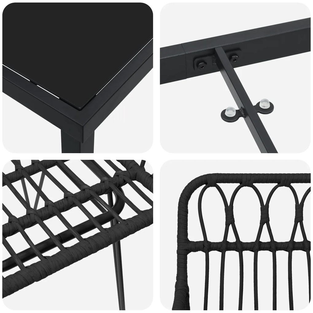 Conjunto de Jantar Jardim 3 Peças Preto Poliéster Rattan