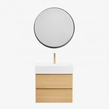 Conjunto De Móvel De Casa De Banho Em Madeira E Chapa De Freixo Com Lavatório Integrado Ona Madeira Natural & Redondo Led - Sklum