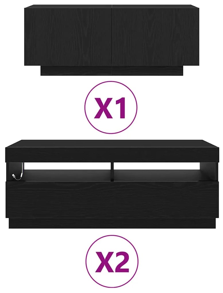 Estante de TV vidaXL com luzes LED Carvalho Preto 300x35x40 cm em made