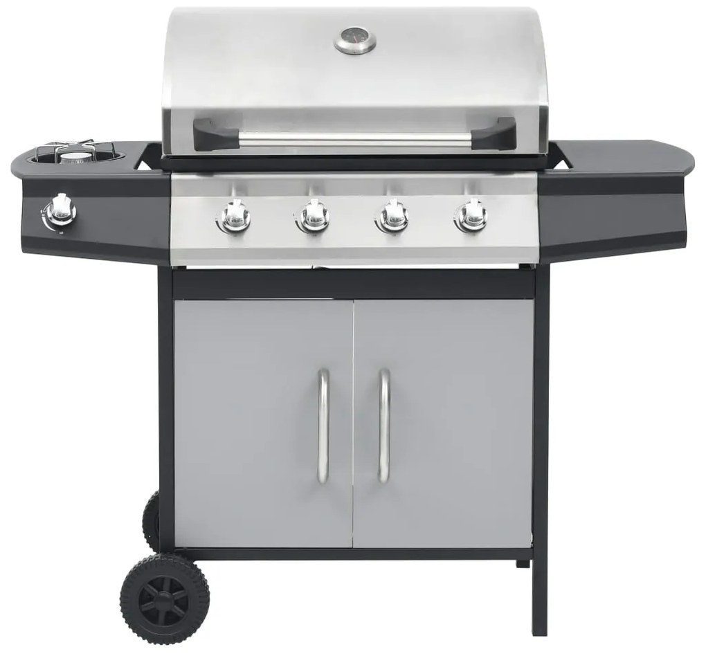 Grelhador/barbecue a gás 4+1 zonas de cozinhar preto e prateado