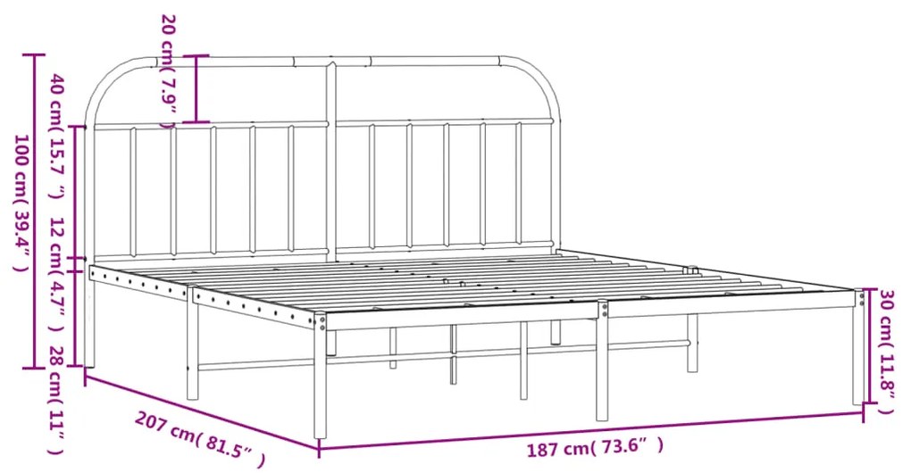 Estrutura de cama em metal com cabeceira 180x200 cm preto