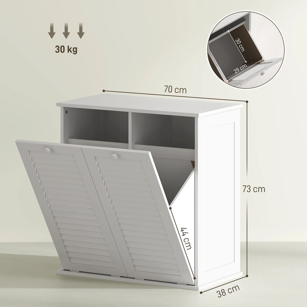 Armário de Casa de Banho com Cesto para Roupa Suja, 70 x 38 x 73 cm, 2 Cestos Basculantes, Branco